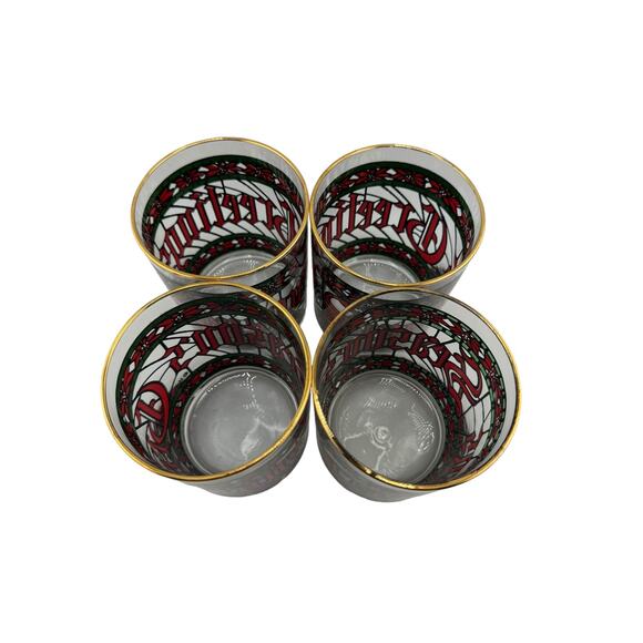 Houze Season's Greetings Whisky Glasses Red & Green Set of 4 - Picture 3 of 3